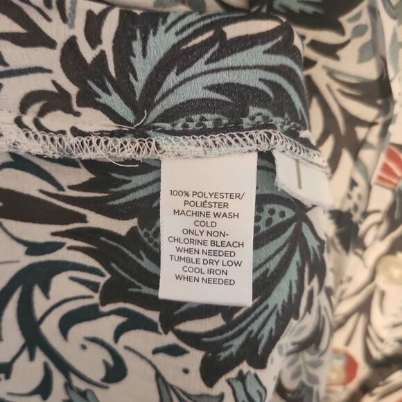 💚 Ann Taylor LOFT Blue Burgundy Floral Popover Blouse Top M - Picture 4 of 5